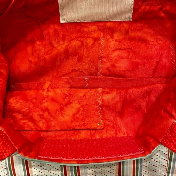 Vintage Handmade Sage Green & Poppy Red Corduroy Bag with Buttons - Picture 13 of 14